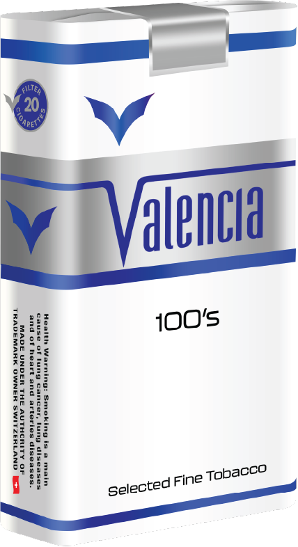 Valencia 100s Blue cigarettes retail packaging