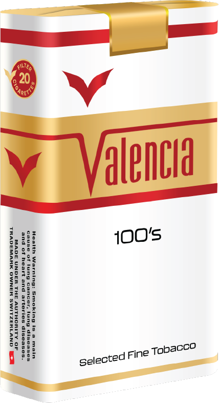 Valencia 100s Red cigarettes retail packaging