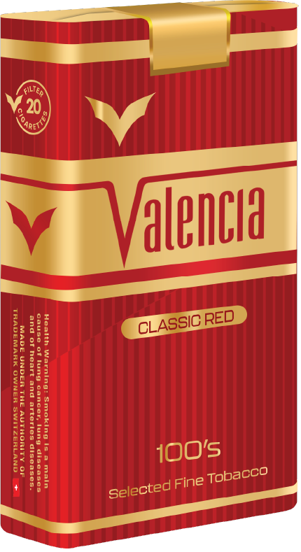 Valencia 100s Classic Red cigarettes retail packaging