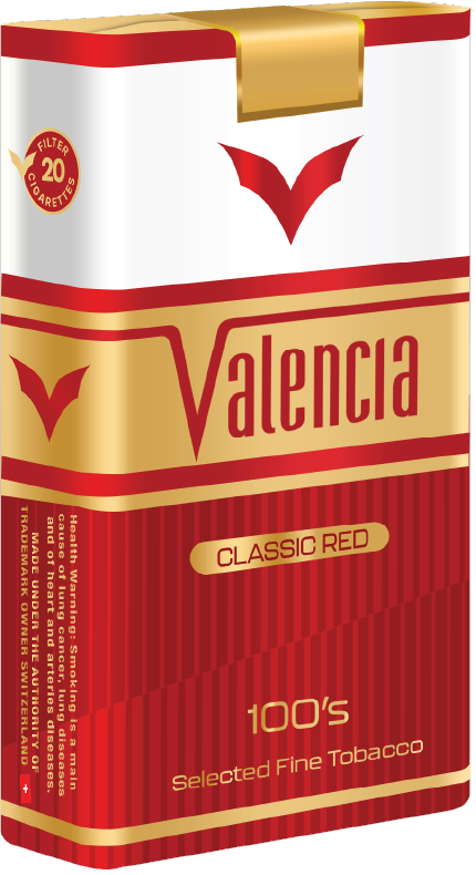Valencia 100s Classic Red cigarettes retail packaging