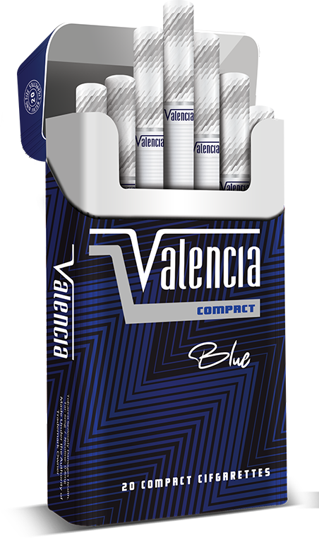 Valencia Queen Size Compact Blue cigarettes retail packaging