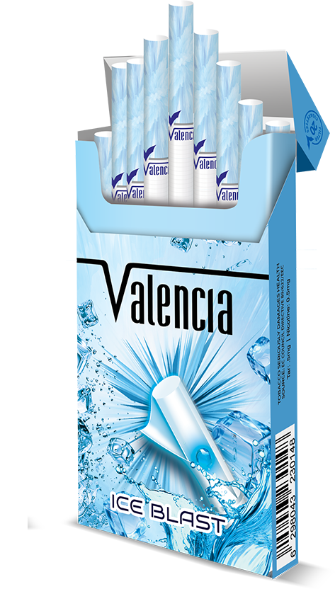 Valencia Super Slim Ice Blast cigarettes retail packaging