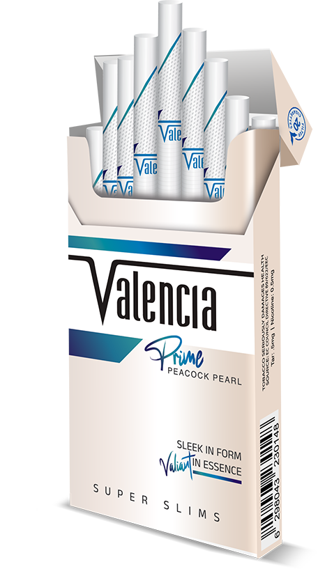 Valencia Super Slim Prime Peacock Pearl super slim cigarettes retail packaging