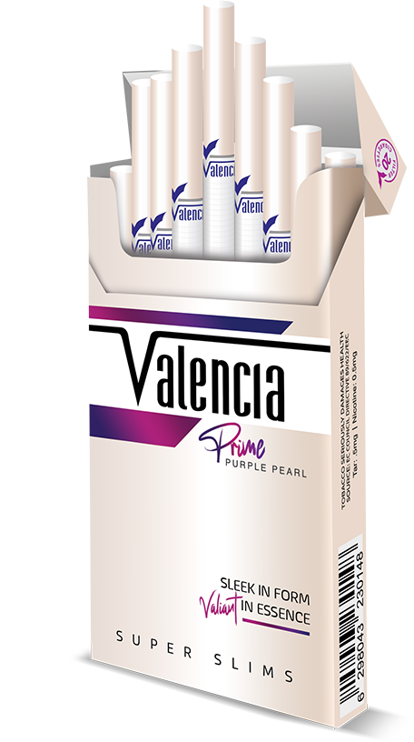 Valencia Super Slim Prime super slim cigarettes retail packaging