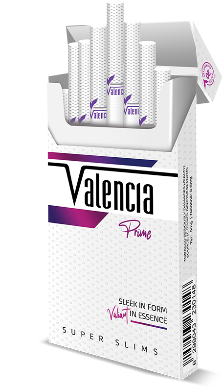 Valencia Super Slim Prime super slim cigarettes retail packaging