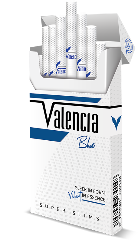 Valencia Super Slims Silver super slim blue cigarettes retail packaging